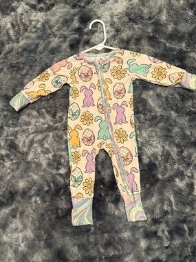 Pastel Bunny & Floral Zip-Front Kids One-Piece Bamboo